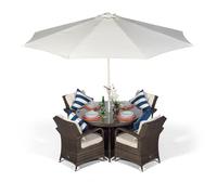 Arizona 4 Seater Round Rattan Garden Dining Table & Chairs Set Patio Furniture