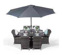 That's Furniture Arizona Rectangle 6 Seat Rattan Dining Set With Ice Bucket Drinks Cooler - Grey