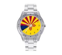Arizona and New Mexico Flags Business Watches for Men Stainless Steel Strap Watch Casual Wrists Accessories Boyfriend Father Gift