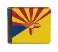 Arizona and New Mexico Flags Leather Bifold Wallet for Men Slim Card Cases with 6 Slot Minimalist Purse Coin Clip