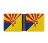 Arizona and New Mexico Flags Leather Bifold Wallet for Men Slim Card Cases with 6 Slots Minimalist Coin Purse