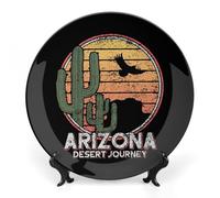Arizona Cactus and Ea-gle Bone China Decorative Plate Ceramic Wall Dinner Plates with Display Stand for Home Kitchen Decor 6inch