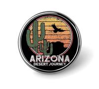Arizona Cactus and Ea-gle Round Brooch Pins Lapel Tie Badge Metal Memorial Button Pin Kit for Hat Shirt Clothing Bags Decor