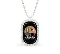 Arizona Cactus And Ea-gle White Shiny Diamond Necklace Square Pendant for Women Jewelry Gift
