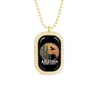Arizona Cactus And Ea-gle White Shiny Diamond Necklace Square Pendant for Women Jewelry Gift