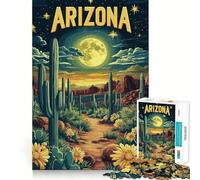 Arizona Desert Landscape with Cacti Jigsaw Puzzles for Adults 1000 Pieces Restful Game Accurate Cut Family Bond Fine Art (50x75cm)