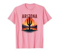 Arizona Desert Sunset Cactus Retro Travel Poster T-Shirt, Men, Pink, 3XL