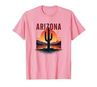Arizona Desert Sunset Cactus Retro Travel Poster T-Shirt, Men, Pink, L