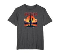 Arizona Desert Sunset Cactus Retro Travel Poster T-Shirt, Men's Big and Tall, Dark Heather Grey, 2X Tall
