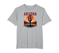 Arizona Desert Sunset Cactus Retro Travel Poster T-Shirt, Men's Big and Tall, Heather Grey, 2X Tall