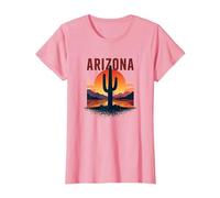 Arizona Desert Sunset Cactus Retro Travel Poster T-Shirt, Women, Pink, XL