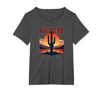 Arizona Desert Sunset Cactus Retro Travel Poster T-Shirt, Women's Plus, Dark Heather Grey, 2X
