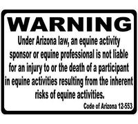 Arizona Equine Liability Law Sign Inform Patrons at Your Horse Riding Facility of Your Company'S Rules Safety Signs Tin Decor 8x12