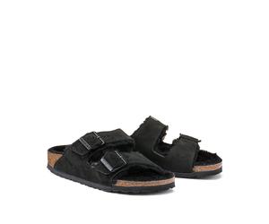 Arizona Fell Leather Mules with Faux Fur Lining Black