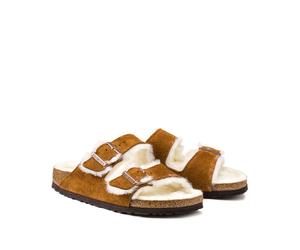 Arizona Fell Leather Mules with Faux Fur Lining camel