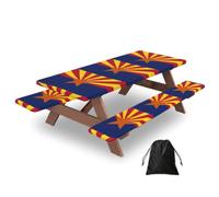 Arizona Flag Print Camping Essentials Waterproof Camping Table And Bench Cover With Drawstring Bag 183 Cm