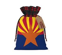 Arizona Flag Printed Christmas Drawstring Linen Gift Bags – Reusable Burlap Fabric Bags With Tags For Christmas Gifts, Party Favors, Wedding Decor & Holiday Packaging 2 Sizes