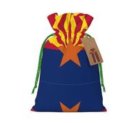 (Arizona Flag) Printed Christmas M Size Gift Bags with Green Ribbon Drawstring Candy Bags for Kids Xmas Holiday Christmas Eve Presents