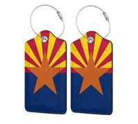 Arizona Flag Printing Luggage Tags for Suitcases Pu Leather Luggage Tags Privacy Flip Cover, Stainless Steel Loop & Waterproof Address Card (1pack/2pack/4pack)
