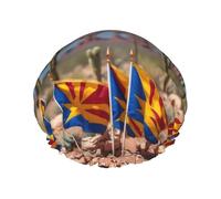 Arizona Flag Reusable Shower Cap for Women, Double Waterproof Layers Bath Hat, Hair Treatment Essentials
