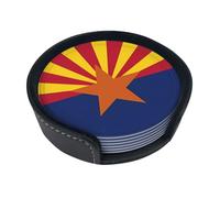 Arizona Flag Round leather coasters (set of 6) Delicate and soft table decorations, suitable for coffee cups, mugs, etc.