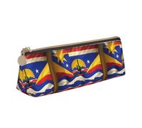 Arizona Flag-standard Triangle Leather Case Multi Functional Cosmetic Bag Portable Makeup and Stationery Storage Bag , White, One Size, Lightweight