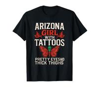 Arizona Girl With Tattoos Southern Rebel Butterfly Skull T-Shirt