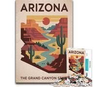 Arizona Grand Canyon State Travel Poster Jigsaw Puzzle, 500 Pieces | Present for puzzle enthusiasts with indoor weekend activity alone or together.