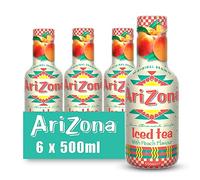 Arizona Peach Iced Tea, Pack of 6 x 500ml PET Bottles, Black Tea with Real Peach Juice, No Artificial Colours or Preservatives