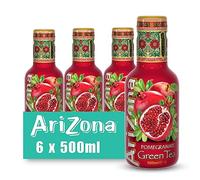 Arizona Pomegranate Green Tea, Pack of 6 x 500ml PET Bottles, Delicious Fruity Iced Tea Drink, No Artificial Flavours or Preservatives