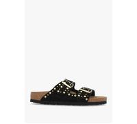 Arizona Rivet Border Black Suede Two Bar Mules - Black Suede / 38