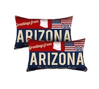 Arizona Throw Pillow Cover 12x20 Set of 2, Arizona Decor Gift Souvenir, American Flag License Plate Lumbar Pillowcase, Greetings from The Grand Canyon State(AZ, USA) - Cushion Case Sham, No Inserts