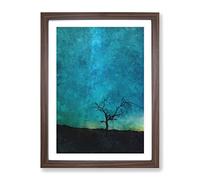 Arizona Tree Beneath The Stars Painting Modern Framed Print | A2 Walnut Framed Wall Art | Ready to Hang | Modern Space Picture | Living Room Bedroom Lounge Office