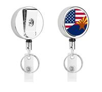 Arizona U.S.A Flag Cute Retractable Metal ID Badge Holder Reel Clip Keychain for Office Work