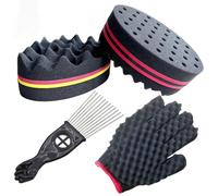 ARJDXDP 4Pcs Big and Small Hole Hair Sponge Brushes - Double Side Oval Magic Twist Coils Wave Brush for Afro Coils Hair Curls Brushes - Home and Barber