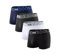 Arjen Kroos Breathable Cotton Underwear for Men 4 Pack Moisture Wicking Boxer Briefs Anti-Roll Trunk with Plush Waistband,Black/White/Grey/Deep Blue,Small
