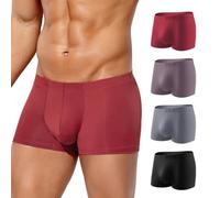 Arjen Kroos Men's Boxer Briefs Sexy Silky Breathable Trunks Ice Silk Low Rise Underwear for Men 4 Pack,BLACK/GREY/PURPLE/WINE RED,XXL