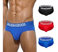 Arjen Kroos Men's Briefs Underwear Natural Cotton Underpants Soft Stretch Pants with Low Rise Slips Underwear,Red&Black&Blue,L,(3PACK)