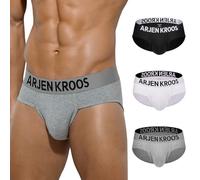 Arjen Kroos Men's Briefs Underwear Natural Cotton Underpants Soft Stretch Pants with Low Rise Slips Underwear,White&Grey&Black,M,(3PACK)