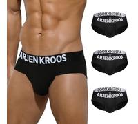 Arjen Kroos Men's Briefs Underwear Natural Cotton Underpants Soft Stretch Pants with Low Rise Slips Underwear,Sapphire 3*Black,M,(3PACK)