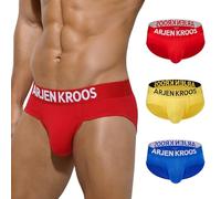 Arjen Kroos Men's Briefs Underwear Natural Cotton Underpants Soft Stretch Pants with Low Rise Slips Underwear,Red&Yellow&Blue,L,(3PACK)