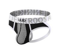 Arjen Kroos Men's Jockstrap Sexy Mesh Jock Strap Athletic Supporter Underwear Low Rise Briefs Black+White-L