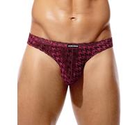 Arjen Kroos Men's Lace Sexy Underwear Mesh Bikini Briefs See-through Pouch Underpants Breathable Novelty Underwear Red,XL