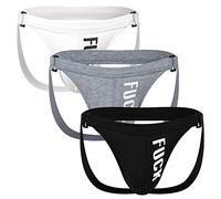 Arjen Kroos Men's Sexy Jock Strap Athletic Jockstrap Cotton Underwear Brief Low Rise G-Strings Thongs Buckle Supporter for Gym,Black&White&Grey,L