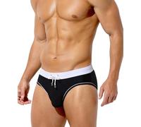 Arjen Kroos Men's Swim Briefs Elastic Drawstring Color Clash Swimsuits Board Surf Quick Drying Bikini Bottom Swimwear Black-L
