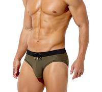 Arjen Kroos Men's Swim Briefs Elastic Drawstring Color Clash Swimsuits Board Surf Quick Drying Bikini Bottom Swimwear Green-L