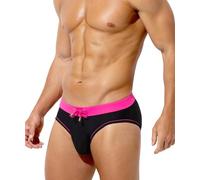 Arjen Kroos Men's Swim Briefs Elastic Drawstring Color Clash Swimsuits Board Surf Quick Drying Bikini Bottom Swimwear Rose Red-L