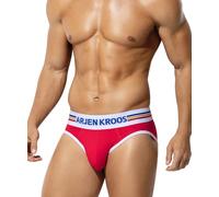 Arjen Kroos Men's Underwear Briefs Natural Cotton Underpants Fashion Stripes Waistband Pants Stretch Low Rise Slips Underwear with No Front Opening,Red,M