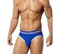 Arjen Kroos Men's Underwear Briefs Natural Cotton Underpants Fashion Stripes Waistband Pants Stretch Low Rise Slips Underwear with No Front Opening,Blue,XXL
