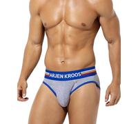 Arjen Kroos Men's Underwear Briefs Natural Cotton Underpants Fashion Stripes Waistband Pants Stretch Low Rise Slips Underwear with No Front Opening,Grey,L